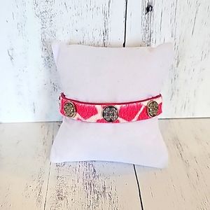 Rustic Cuff Pink And White Cow Hide Leather Bracelet